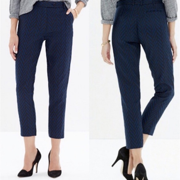 Sezane Pants - Madewell Et Sézane Blue Crop Trousers Chevron Textured Style B7045 Womens Size 0